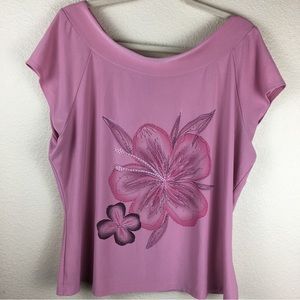 PS Women's Knit Top Pink Floral Short Sleeve Stretchy Size Large